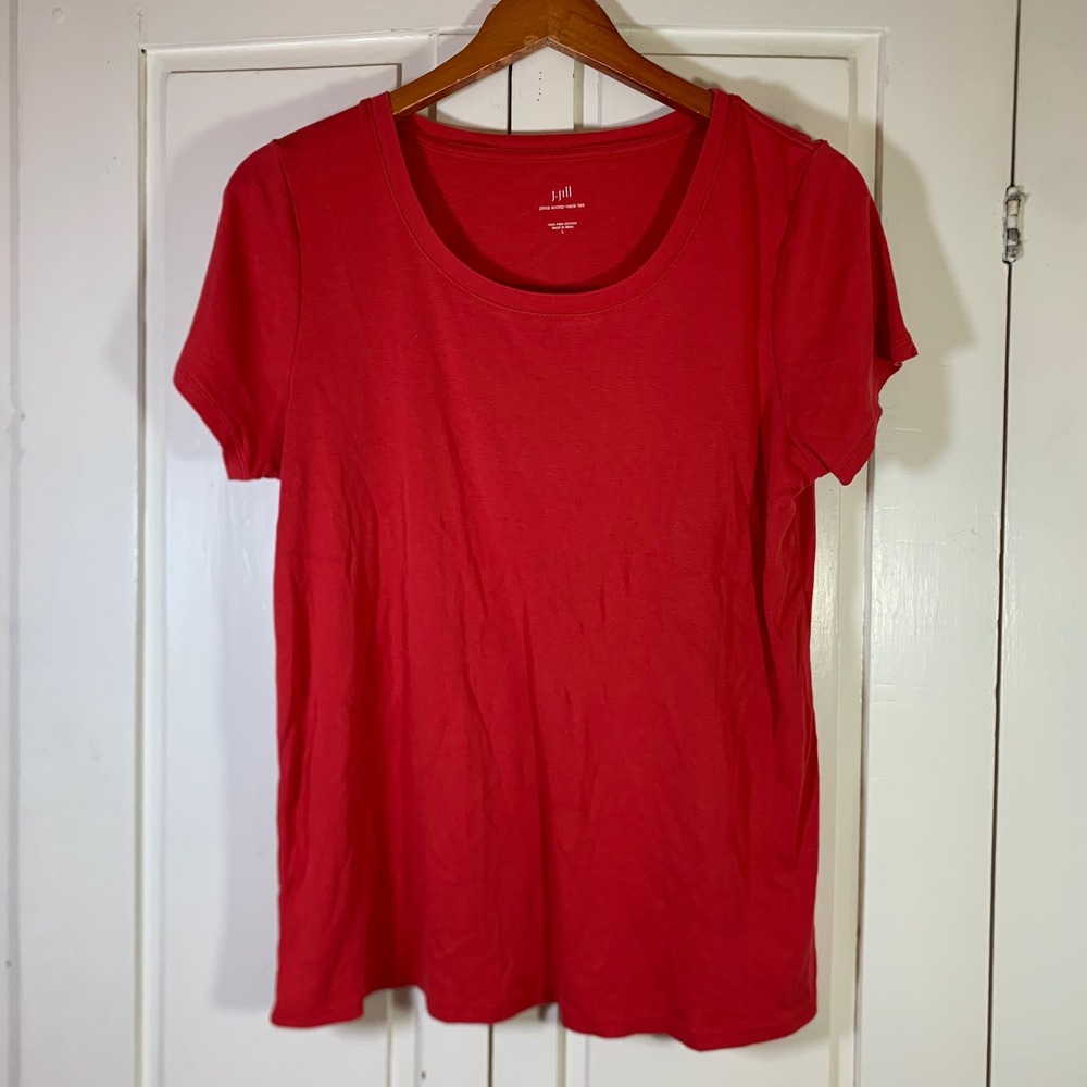 J. Jill Red Pima Cotton Scoop Neck Short Sleeve Tee Shirt Womens Large Casual